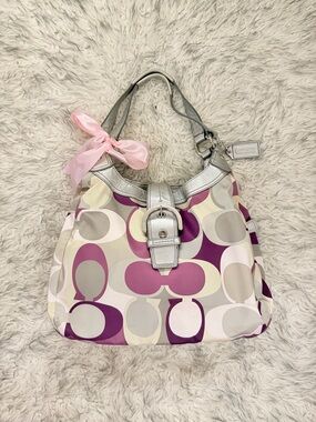 Coach ‘Carly’ Signature Satin Hobo Bag - Purple / Silver